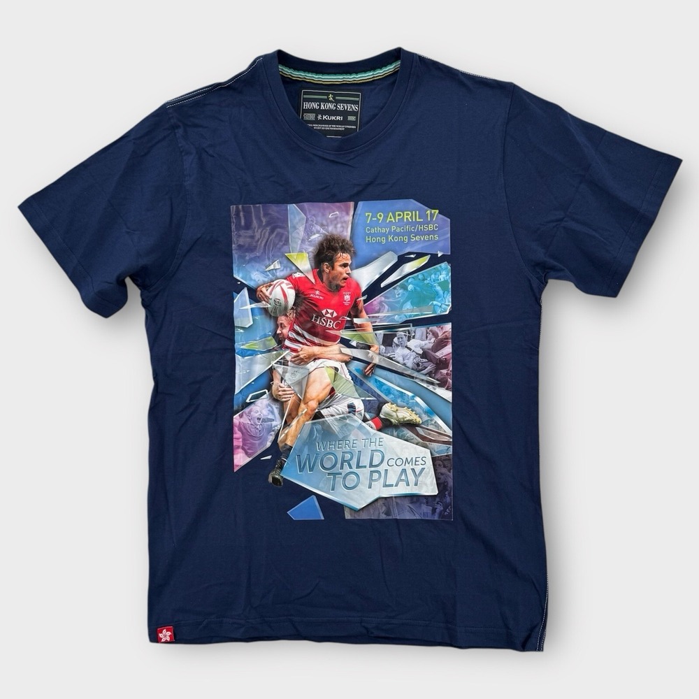 Vintage Hong Kong Sevens Kukri Shirt Mens Large Rugby HSBC Blue‎ Soccer NEW